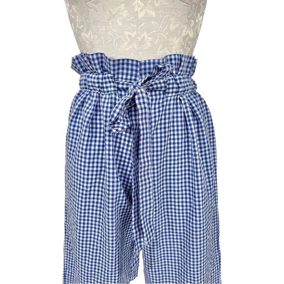 Joie Paper Bag Waist Blue & White Gingham Crop Pants Wide Leg Size Small - Picture 5 of 11